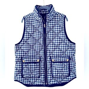 J. Crew Women’s Blue and White Gingham Puffer Vest